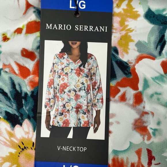Mario Serrani Italy Floral V-Neck Top L/G 100% Polyester Lightweight NWT 6225 - Picture 5 of 8